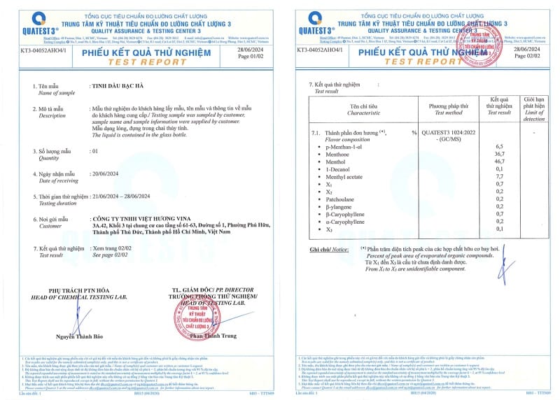 Tinh dầu Bạc Hà giá sỉ nhập khẩu Ấn Độ kiểm nghiệm tinh dầu bạc hà