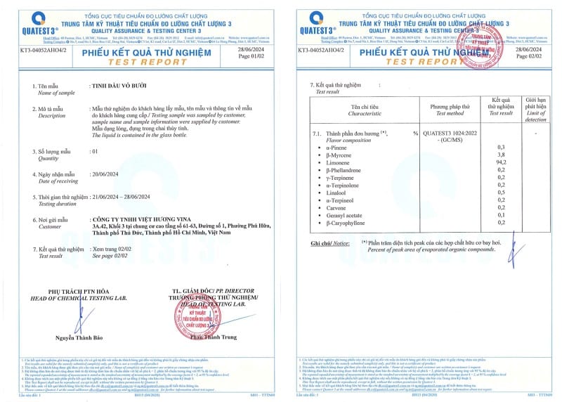 Tinh dầu bưởi giá sỉ kiểm nghiệm tinh dầu bưởi