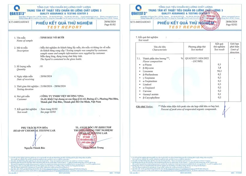 Tinh dầu bưởi giá sỉ kiểm nghiệm tinh dầu bưởi