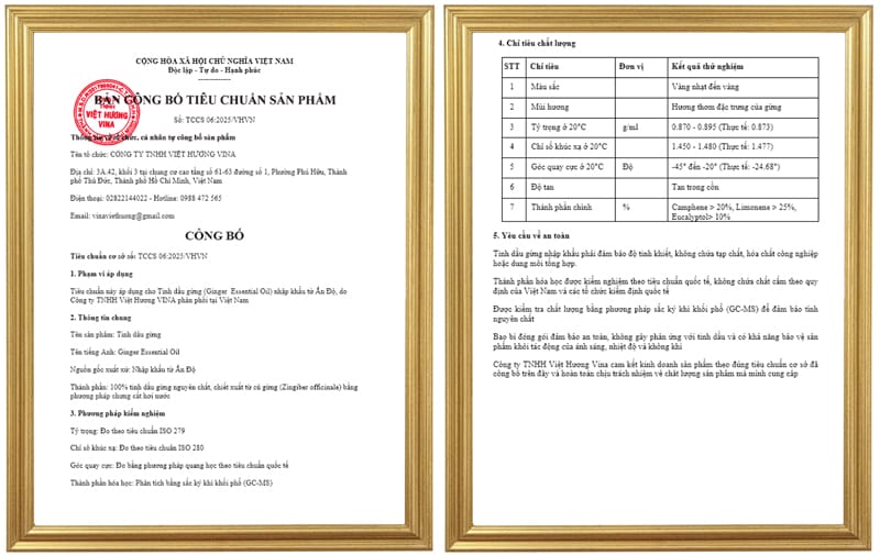 Tinh dầu gừng giá sỉ - Nguyên chất, có kiểm định chất lượng công bố tinh dầu gừng
