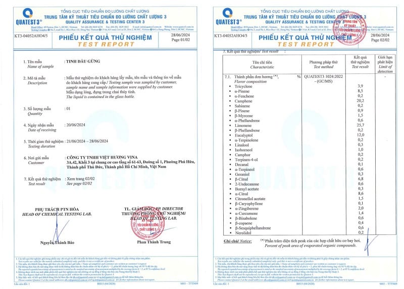 Tinh dầu gừng giá sỉ - Nguyên chất, có kiểm định chất lượng kiểm nghiệm tinh dầu gừng