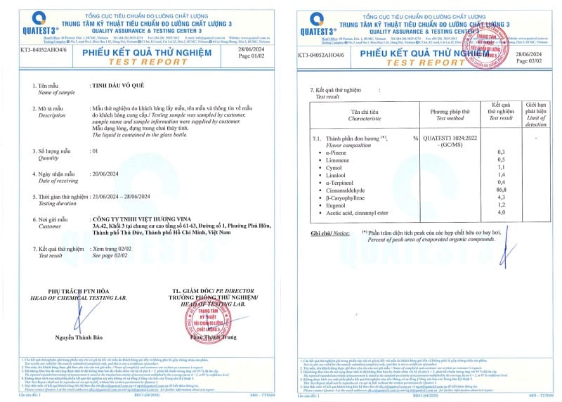 kiểm nghiệm tinh dầu quế