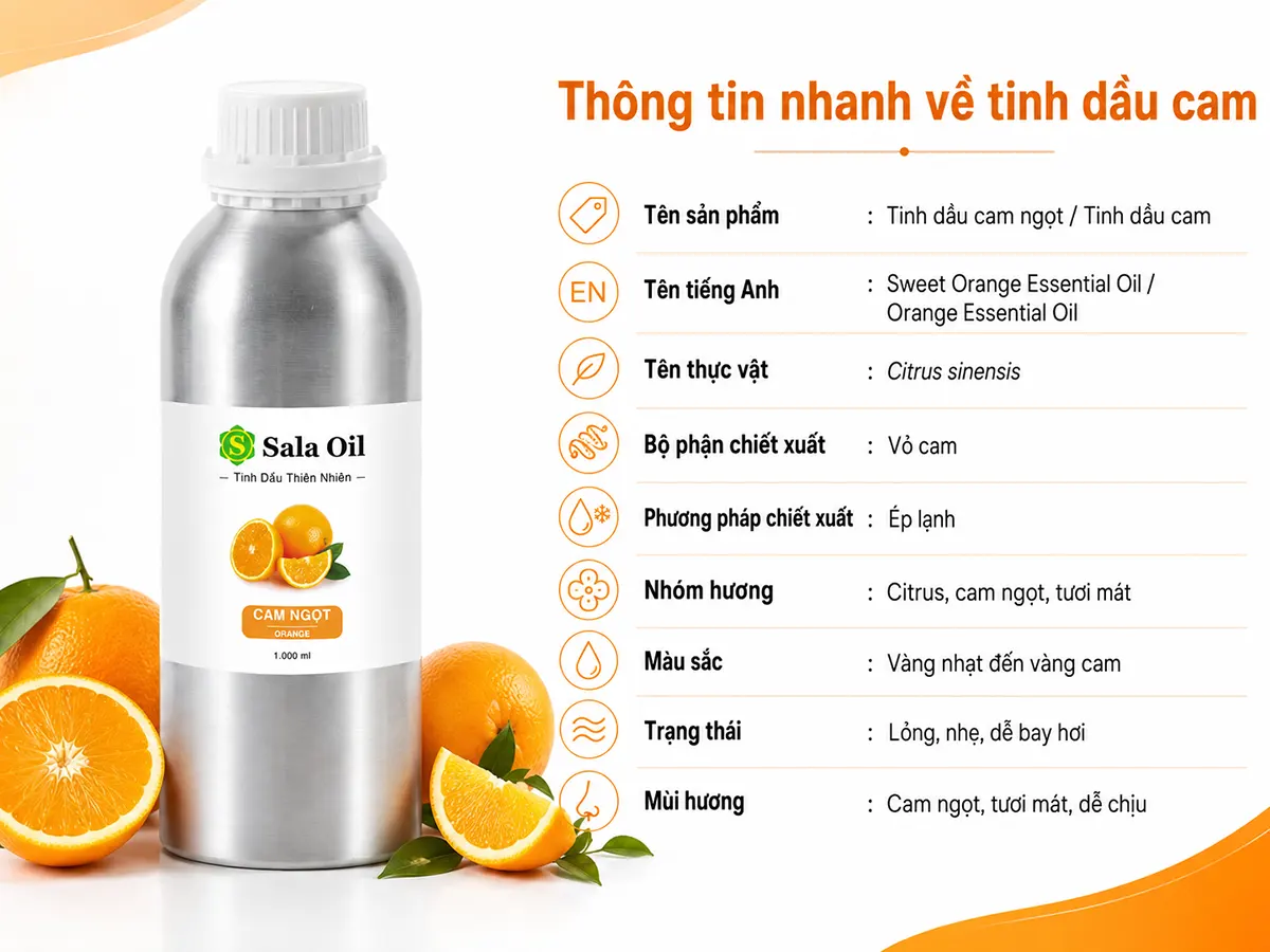 Tinh dầu cam giá sỉ - Bảng giá bán lít tại Sala Oil Thông tin cơ bản về tinh dầu cam