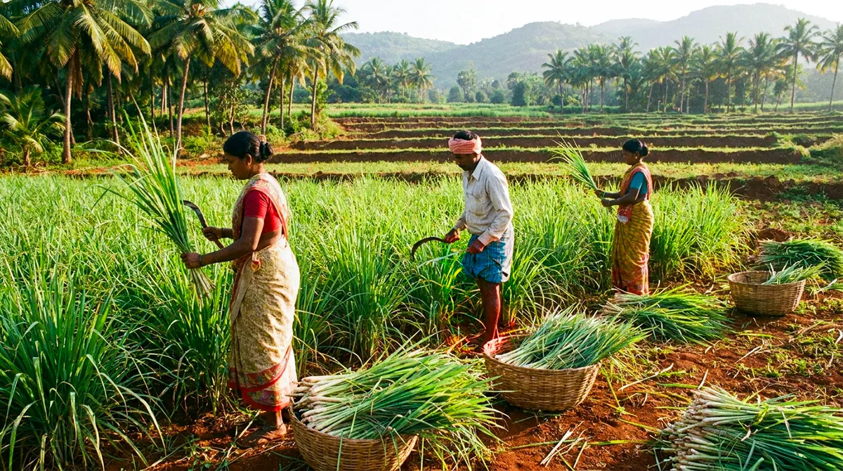 Tinh dầu sả chanh giá sỉ nhập khẩu Ấn Độ Thu hoạch nguyên liệu cho sản xuất tinh dầu sả chanh