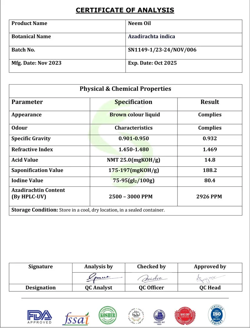 hàm lượng hoạt chất trong dầu neem cao