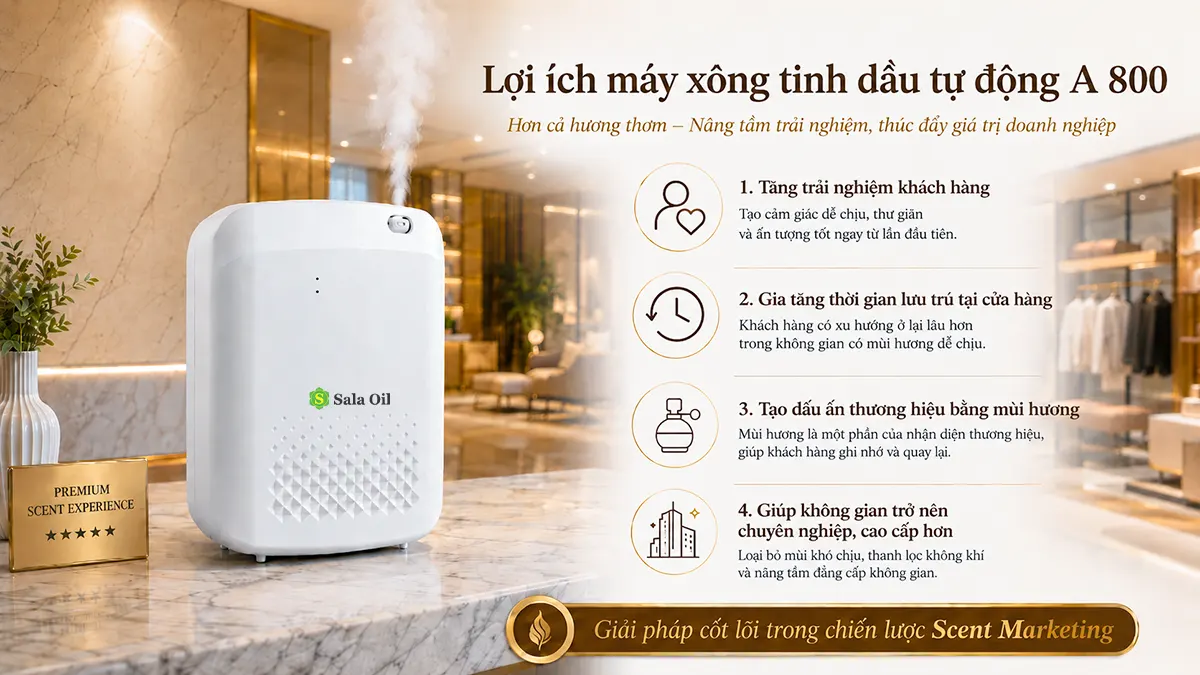 Máy xông tinh dầu tự động A 800 cho diện tích 50-300m² Lợi ích máy xông tinh dầu tự động A 800