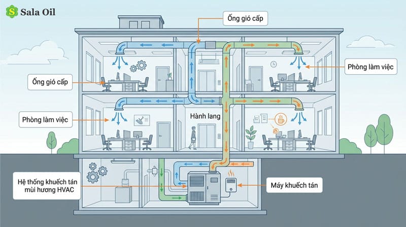 máy xông tinh dầu kết hợp hệ thống HVAC