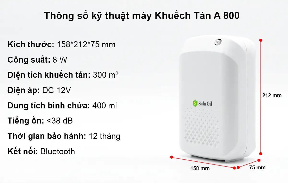 thông số kỹ thuật máy xông tinh dầu a 800