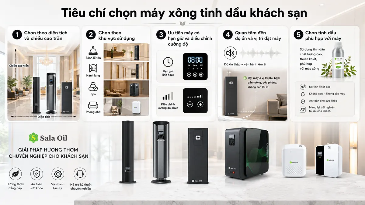 Máy xông tinh dầu khách sạn công suất lớn, vận hành êm ái và bền bỉ Tiêu chí chọn máy xông tinh dầu khách sạn