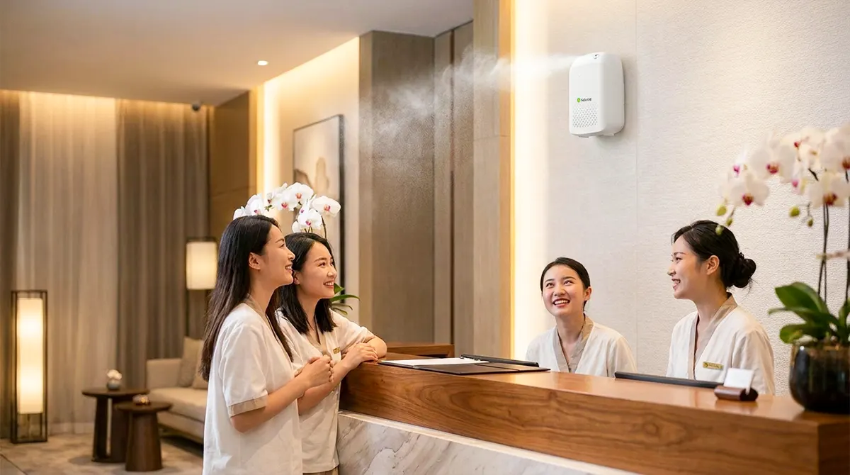 Máy xông tinh dầu spa tại quầy lễ tân