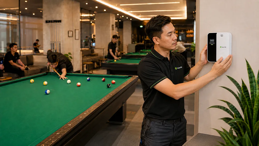 Lắp đặt máy xông tinh dầu treo tường cho quán bida