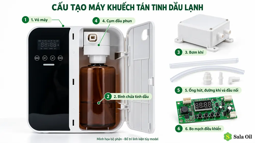 Cấu tạo máy khuếch tán tinh dầu và nguyên lý hoạt động Cấu tạo máy khuếch tán tinh dầu công nghiệp