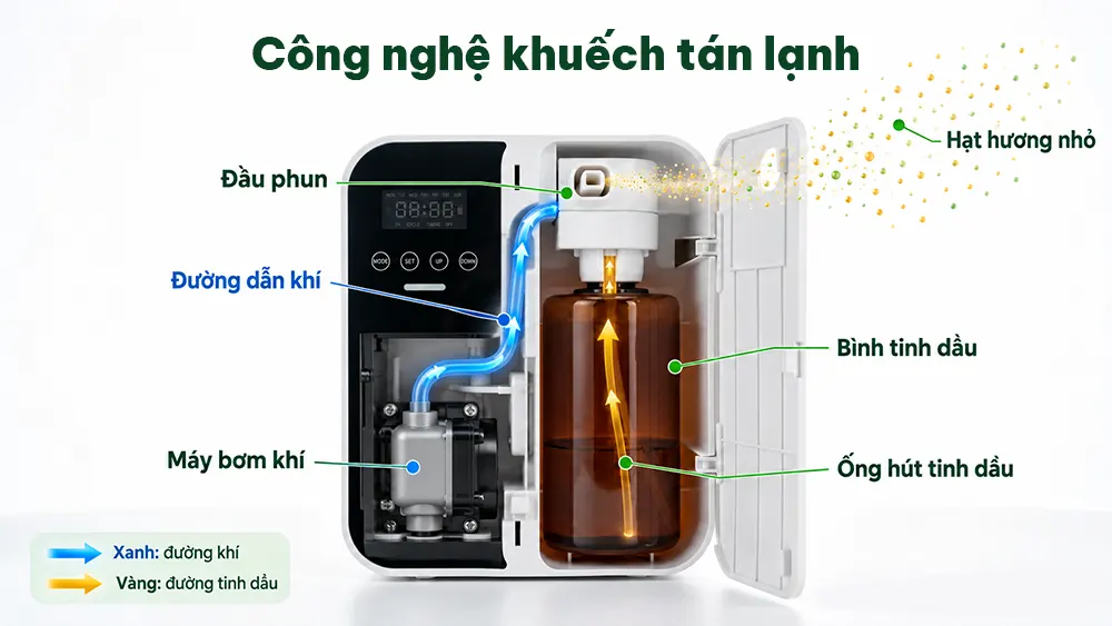 Cách chọn tinh dầu máy xông phù hợp cho nhiều không gian Công nghệ khuếch tán lạnh của máy xông tinh dầu Sala Oil