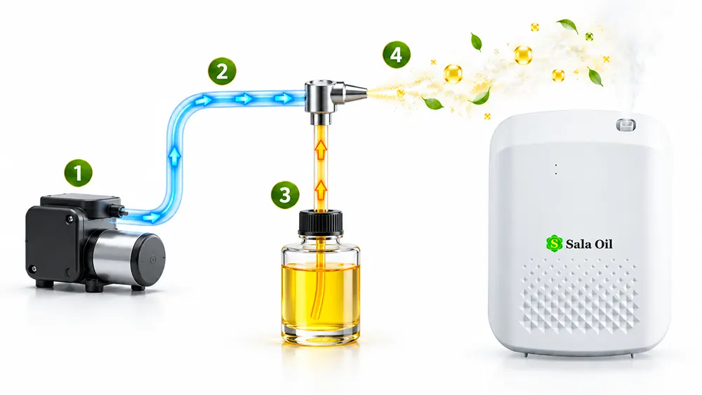 Cấu tạo máy khuếch tán tinh dầu và nguyên lý hoạt động Nguyên lý hoạt động máy khuếch tán tinh dầu công nghiệp