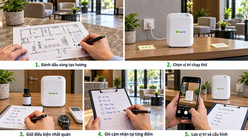 Thử vị trí máy xông tinh dầu